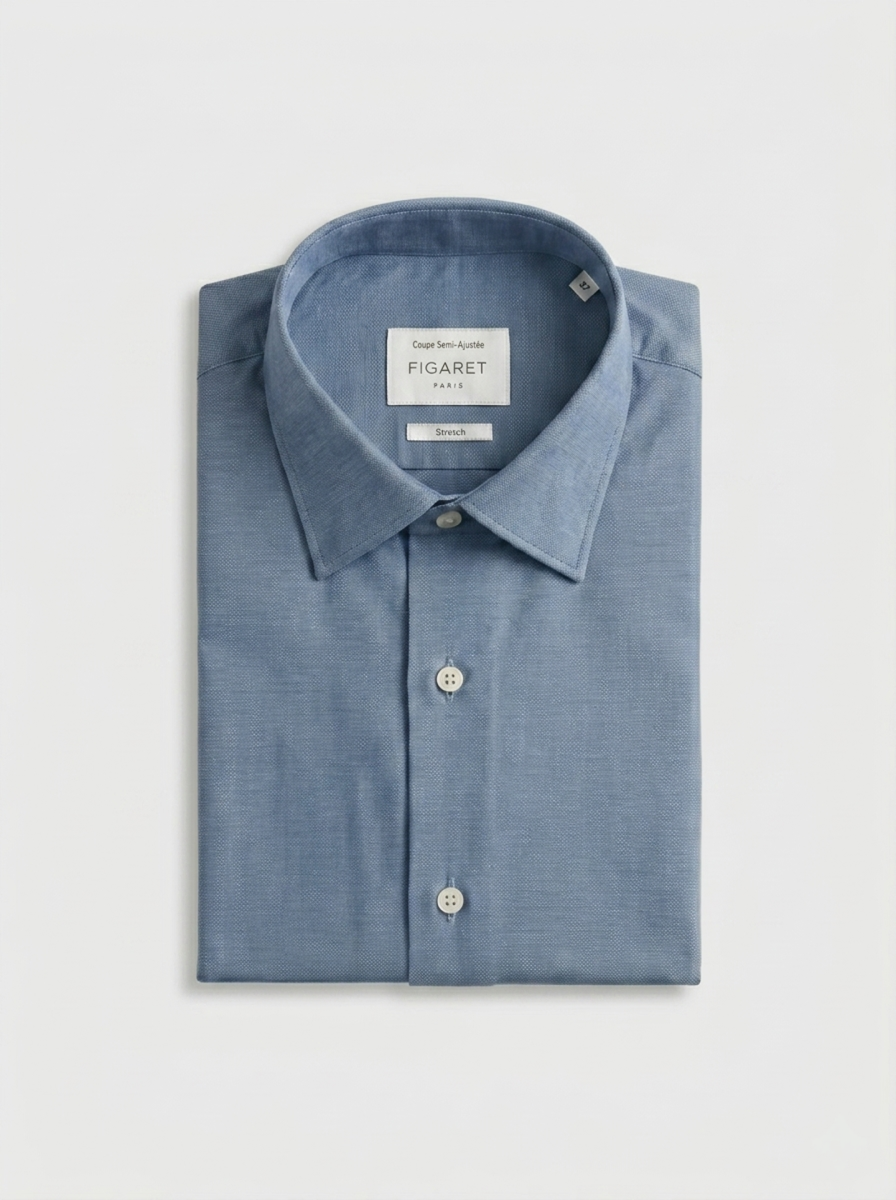 Chemise semi-ajustée stretch bleue