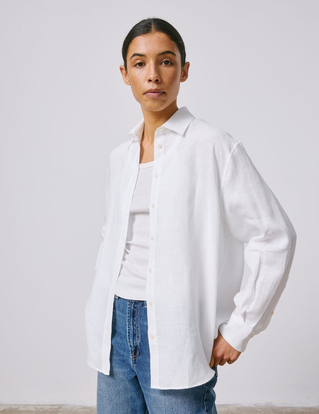 Chemise oversize Delina en lin blanc