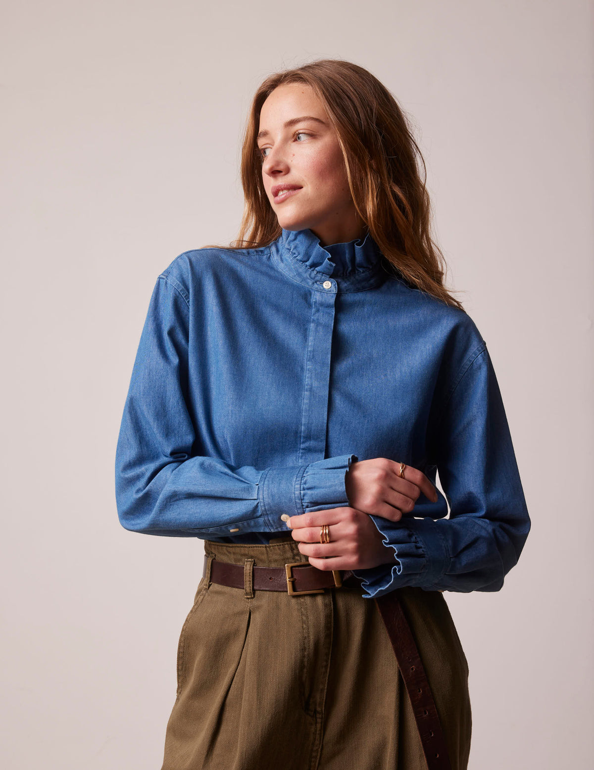 Chemise Laurine gorge cachée en denim bleu