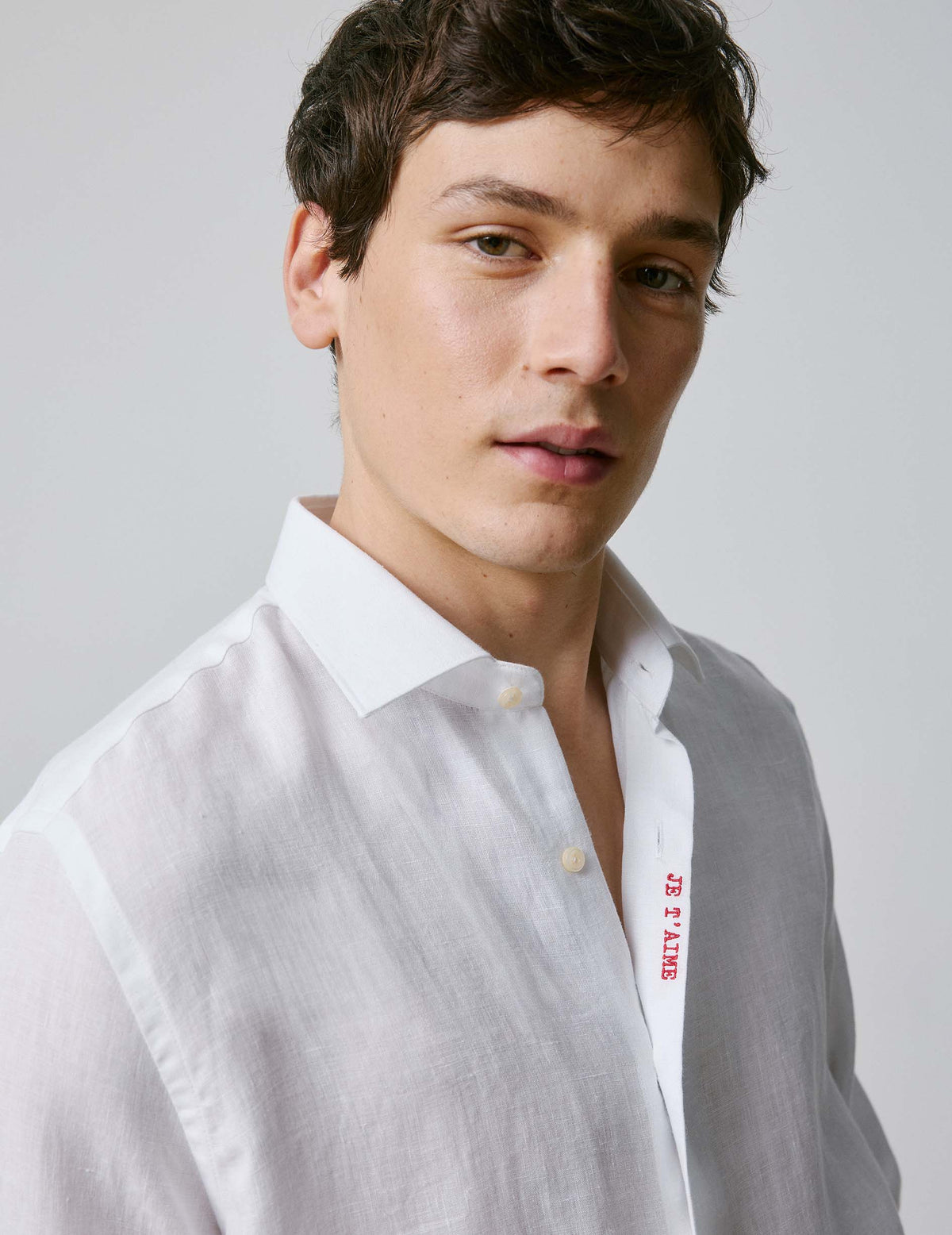 Chemise mixte  Je t'aime  en lin blanc