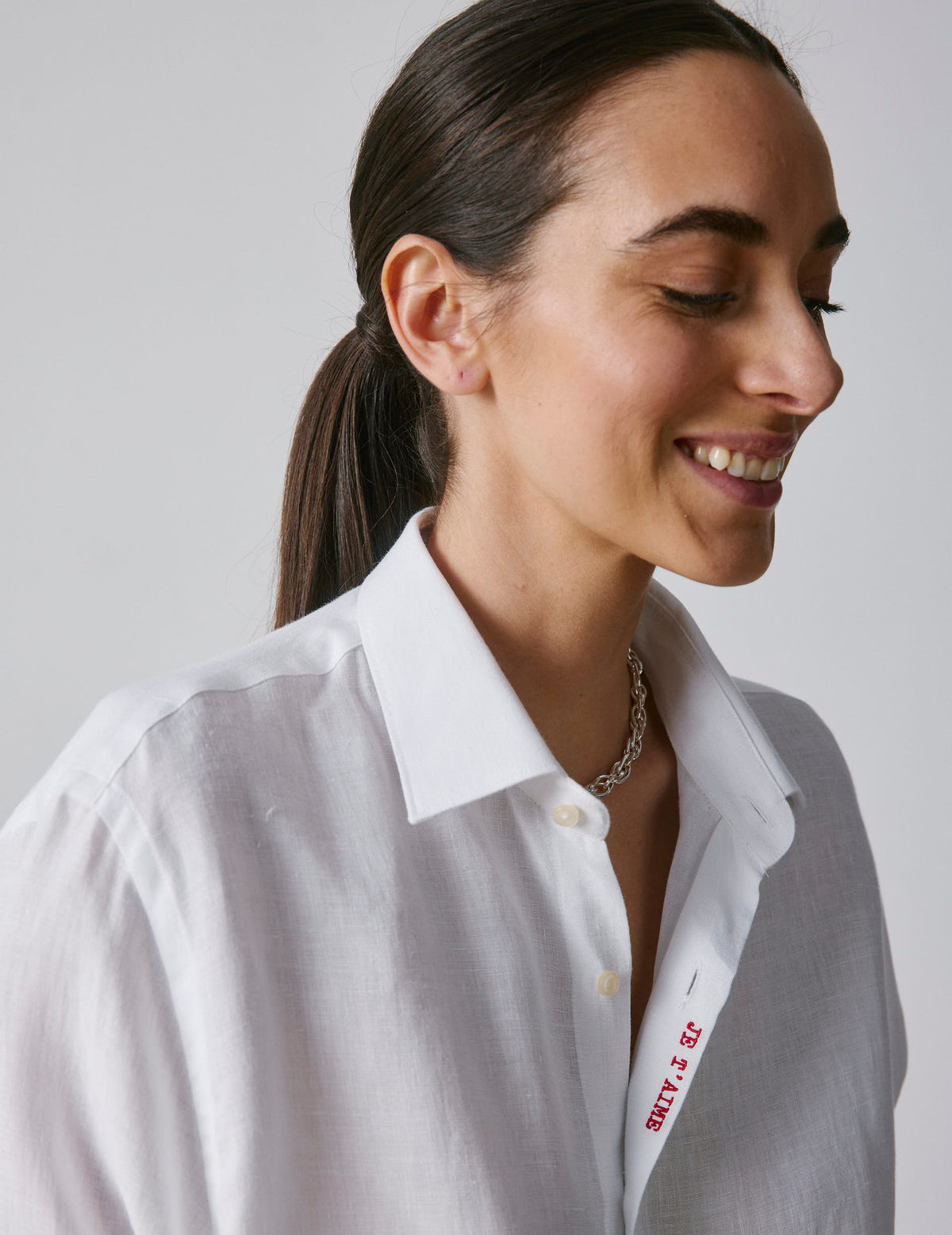 Chemise mixte  Je t'aime  en lin blanc