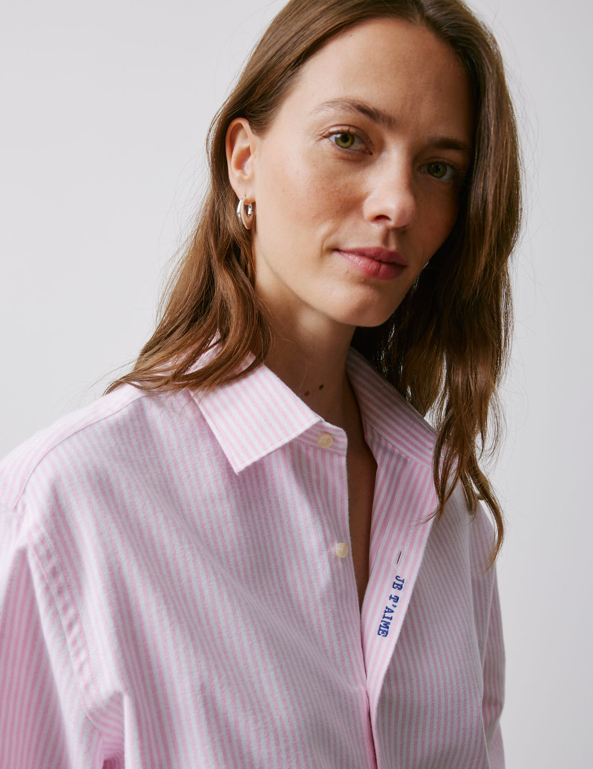 Chemise mixte  Je t'aime  rayée rose