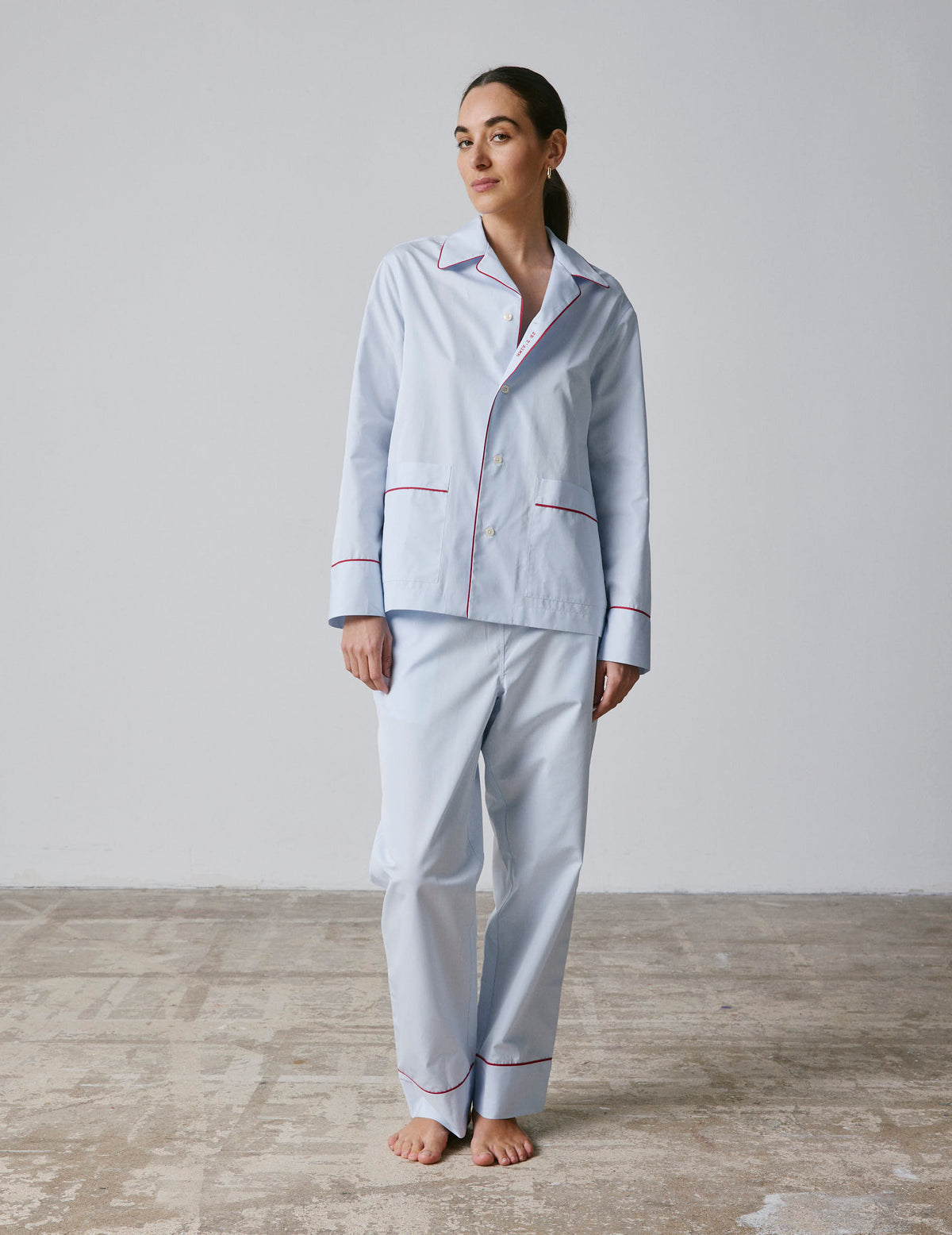 Pyjama Louise en popeline bleue brodé  Je t'aime 