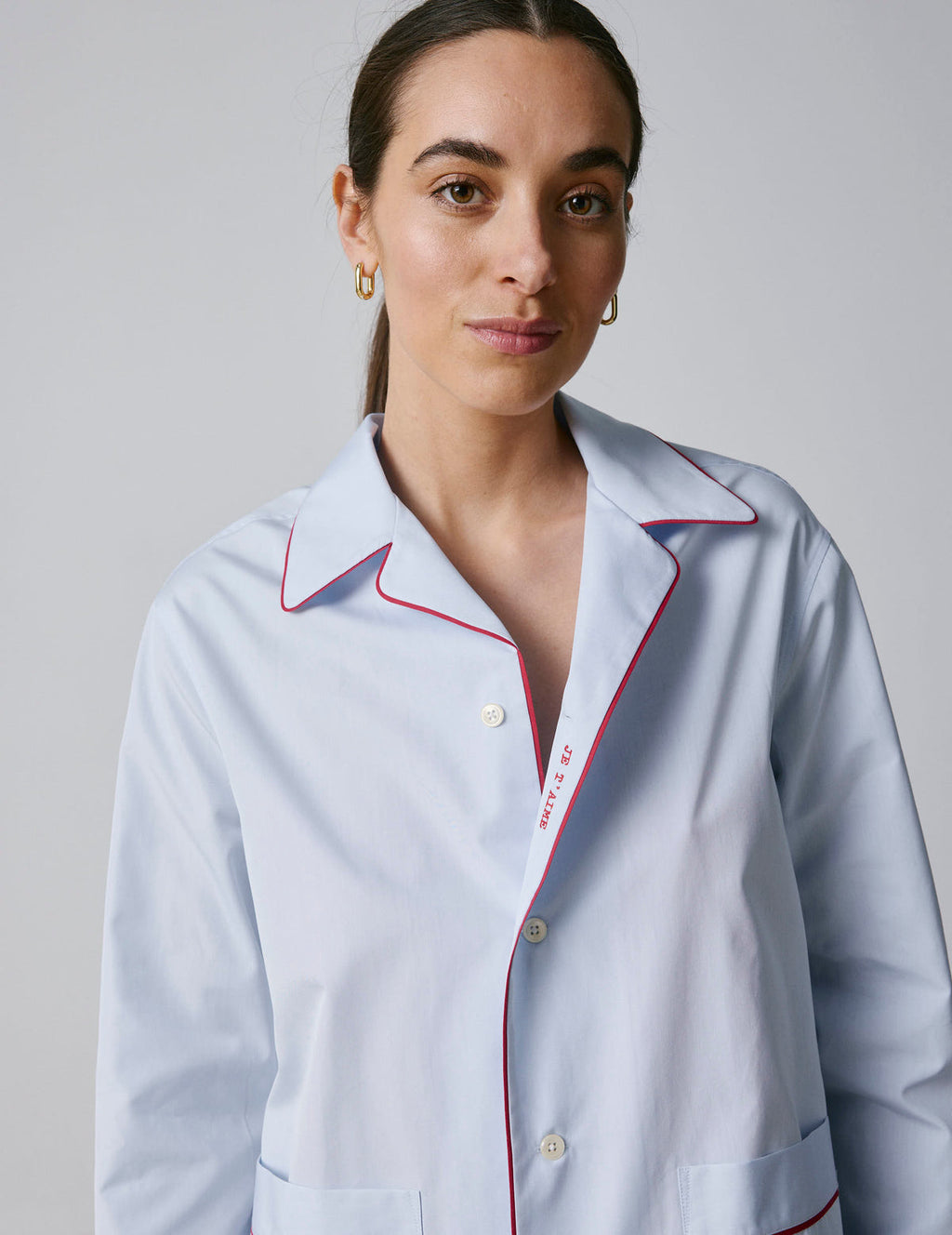Pyjama Louise en popeline bleue brodé  Je t'aime 