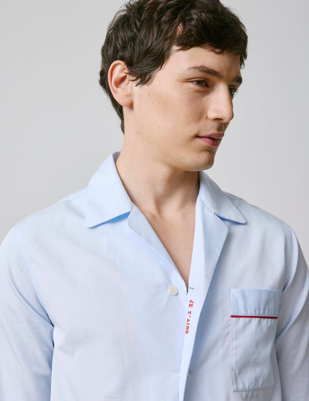Pyjama Louis en popeline bleue brodée  Je t'aime 
