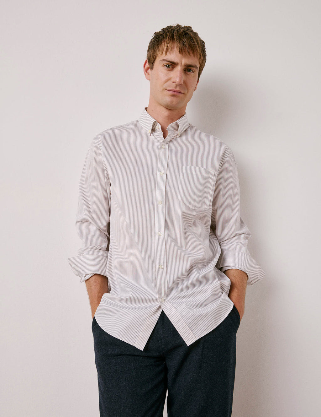 Chemise classique rayée marron