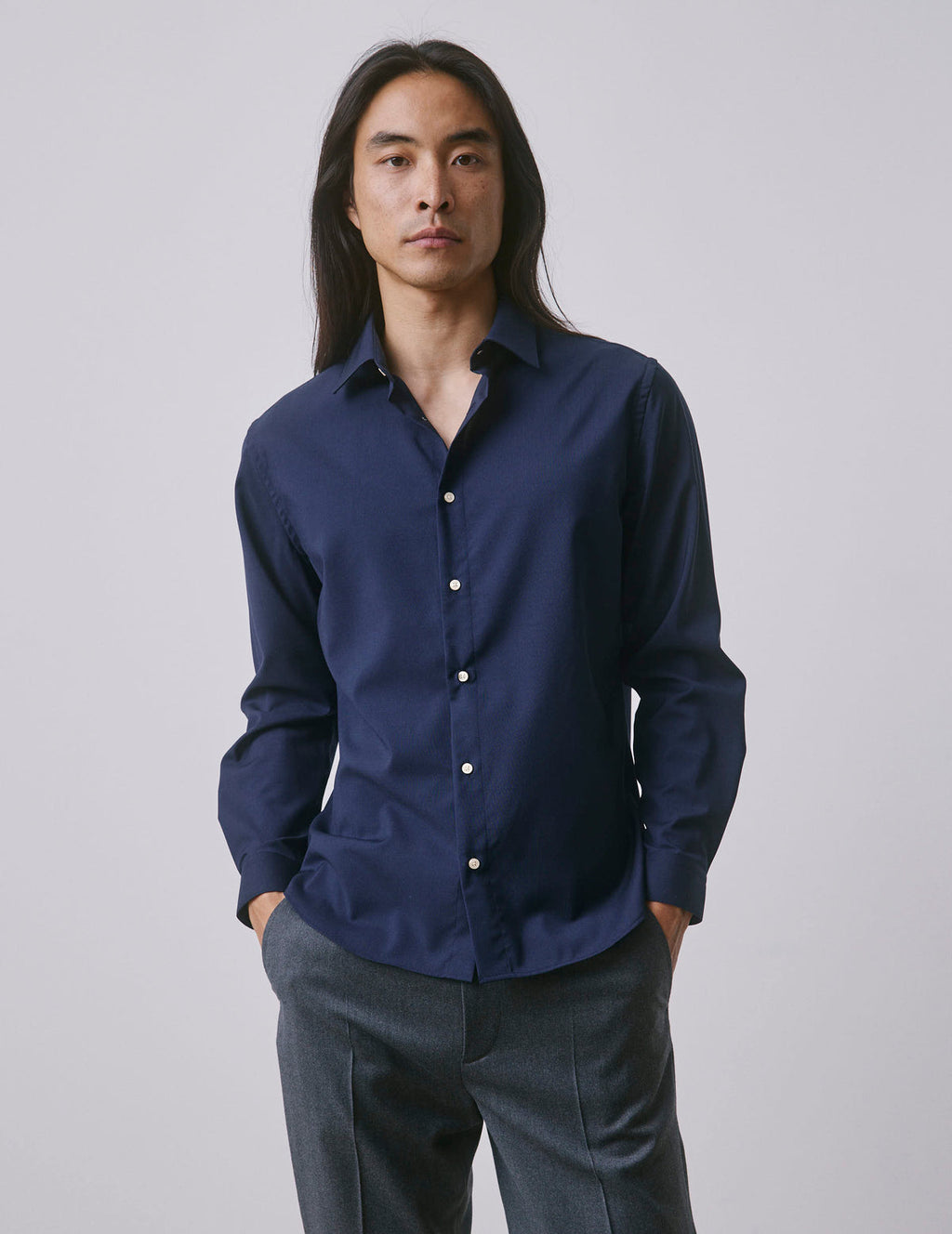 Chemise Auguste en laine vierge bleu marine