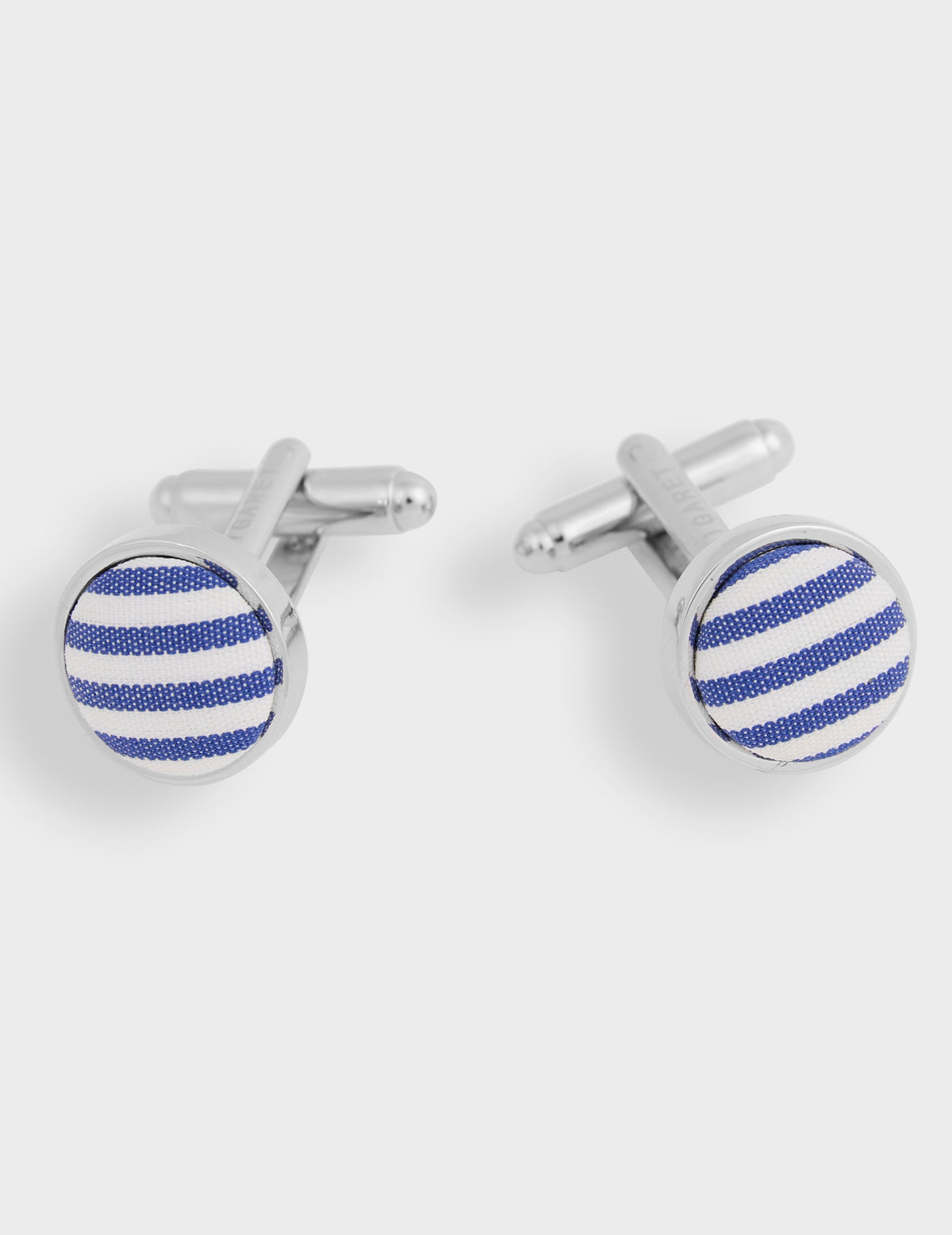 Boutons de manchette argentés et insert en popeline rayée marine