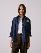 Chemise Charlotte en flanelle et cachemire bleu marine