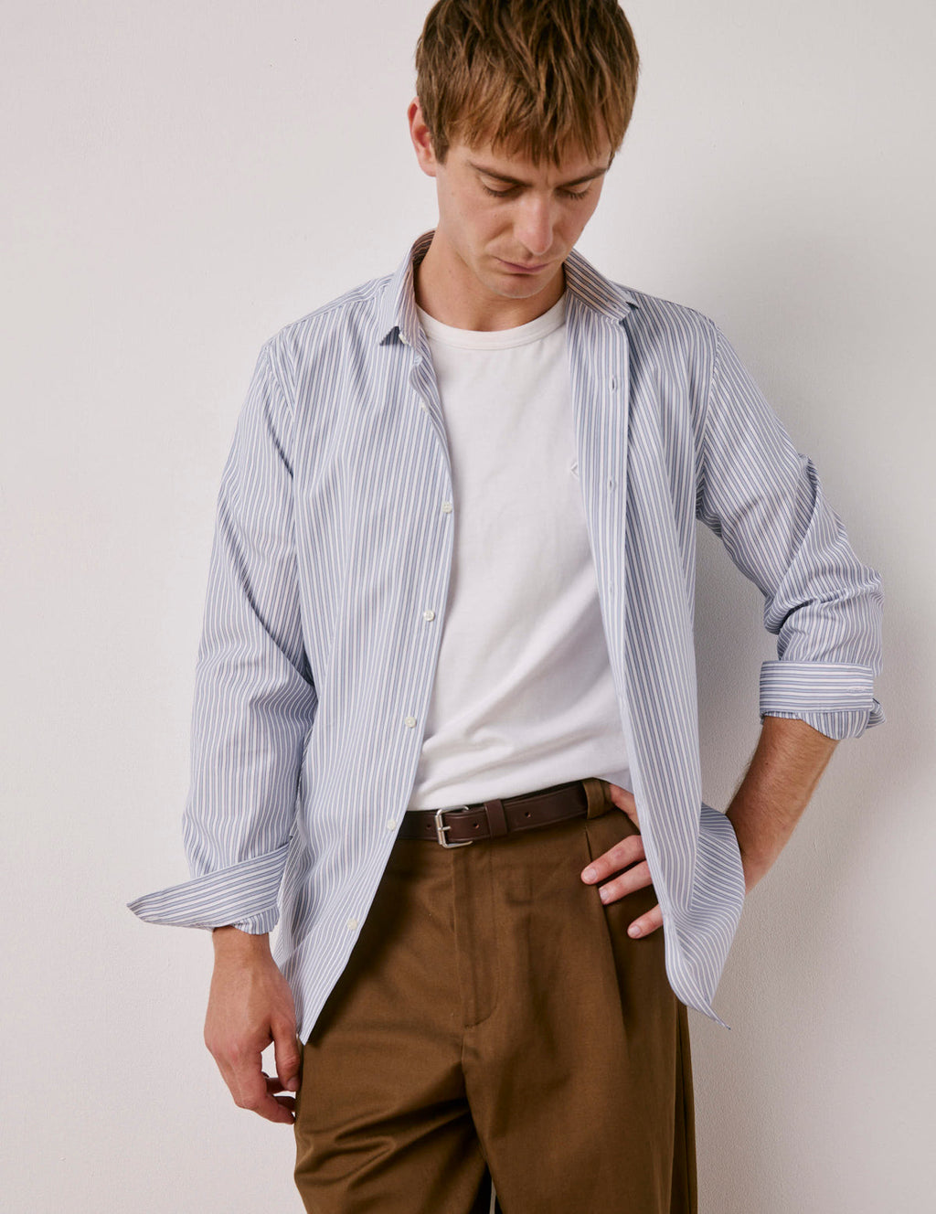 Chemise ajustée rayée bleue