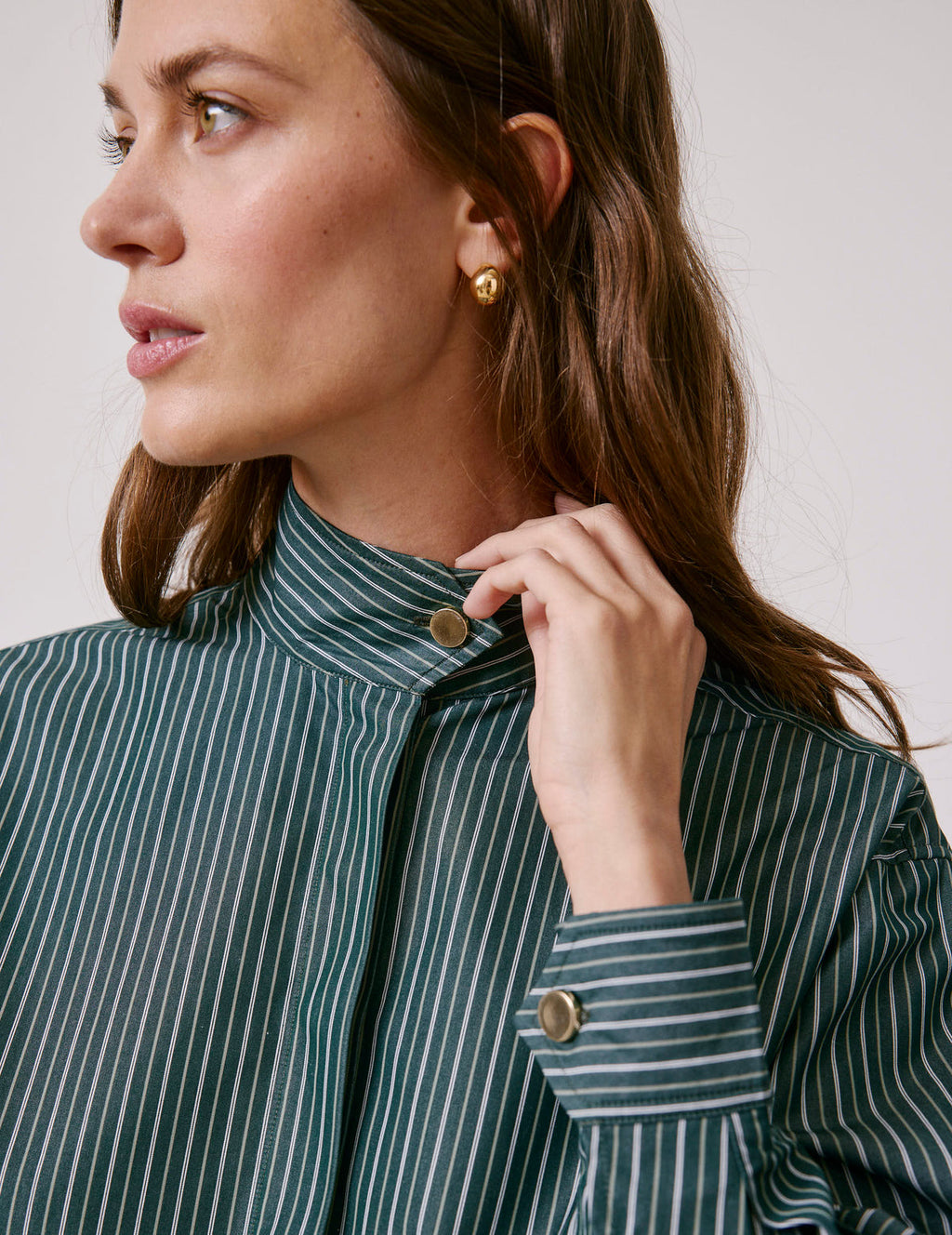Chemise Innaée en popeline rayée verte