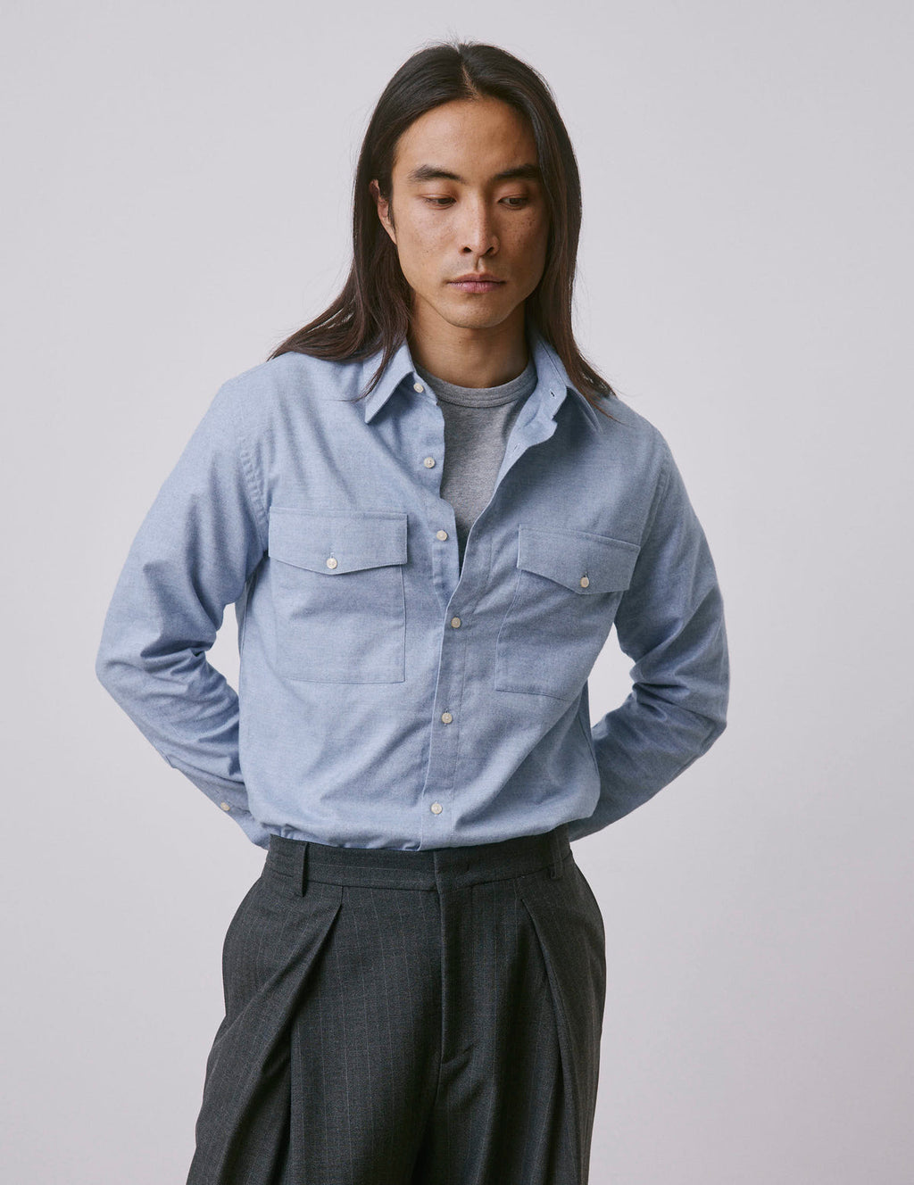 Chemise Irwin en flanelle et cachemire bleu clair