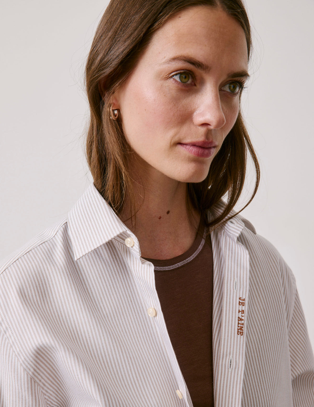 Chemise mixte  Je t'aime  rayée beige