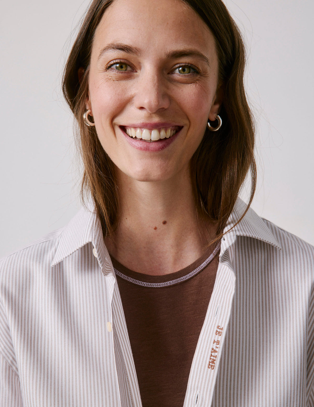 Chemise mixte  Je t'aime  rayée beige