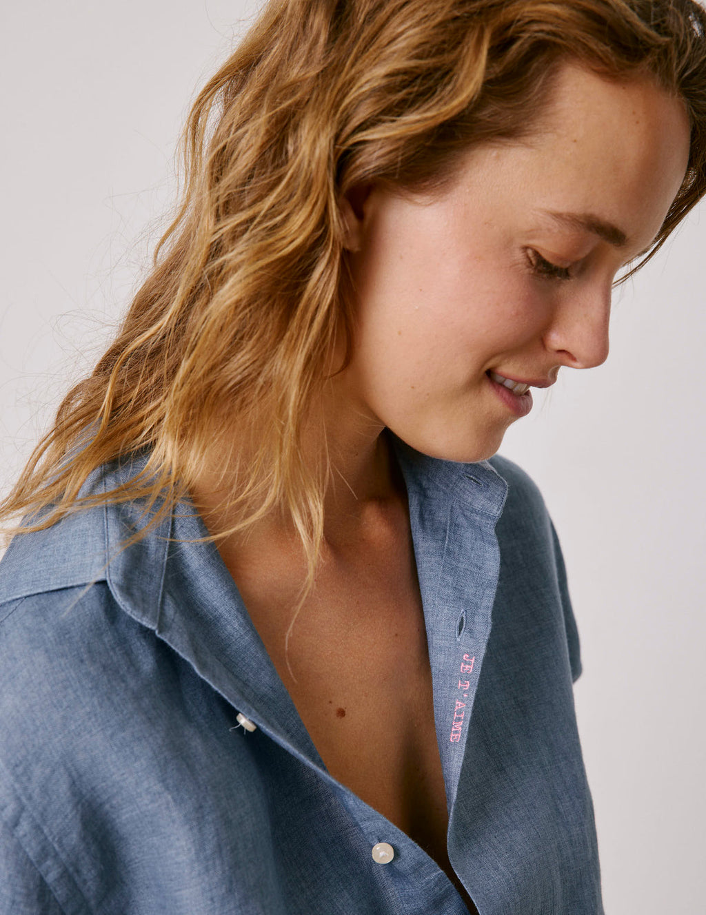 Chemise mixte  Je t'aime  en lin bleu