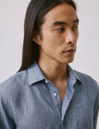 Chemise mixte  Je t'aime  en lin bleu