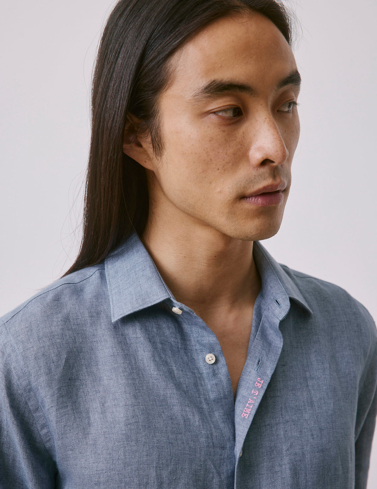Chemise mixte  Je t'aime  en lin bleu