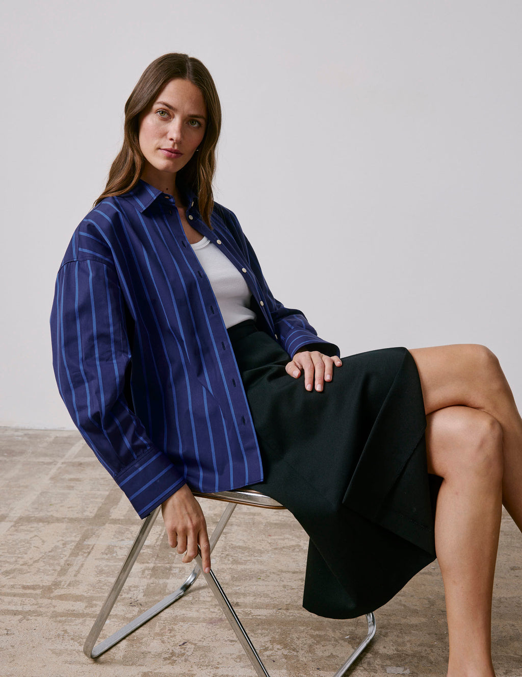 Chemise oversize Lizandra rayée bleue marine