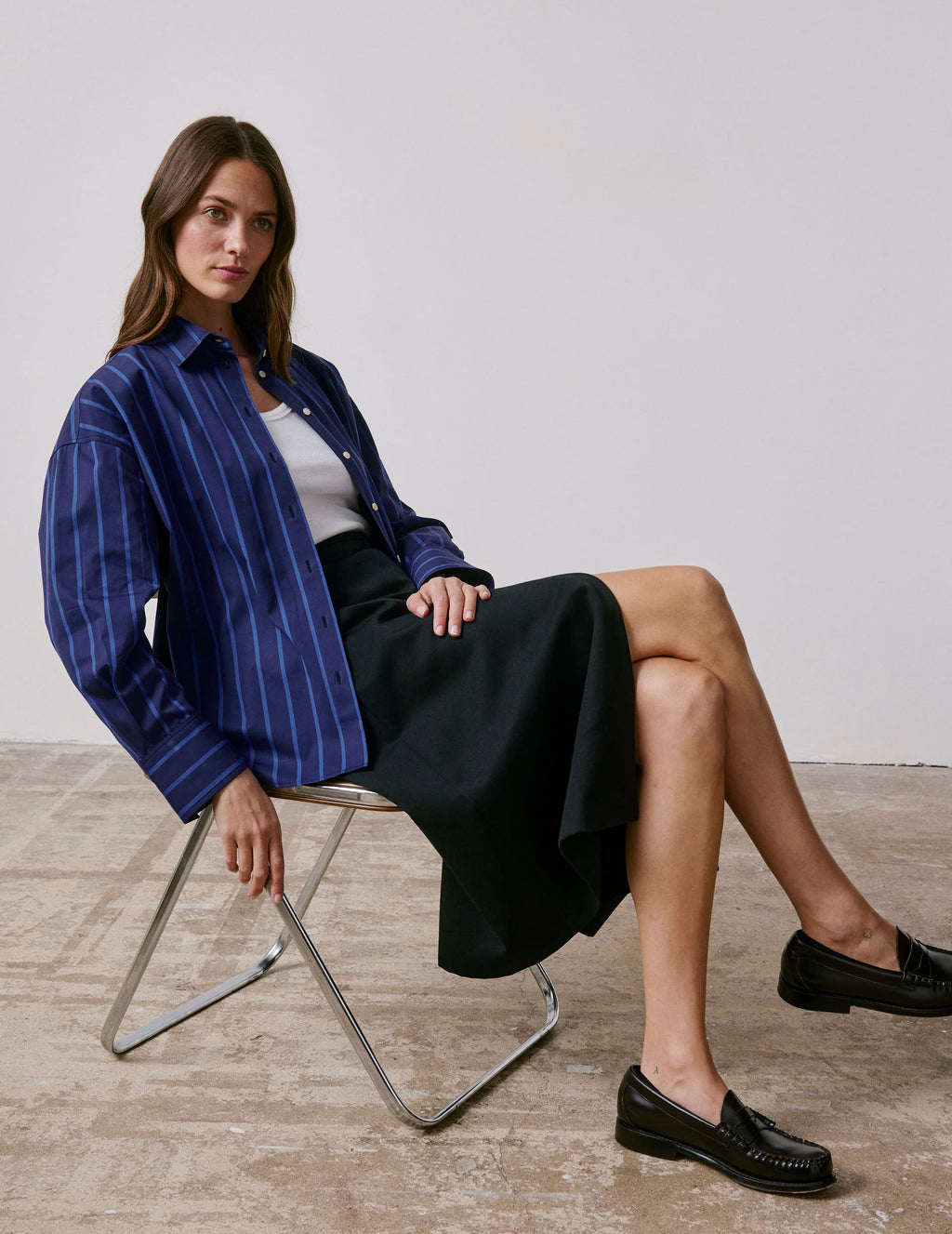 Chemise oversize Lizandra rayée bleue marine - View 2