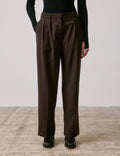 Pantalon de tailleur Lyzie en laine vierge marron