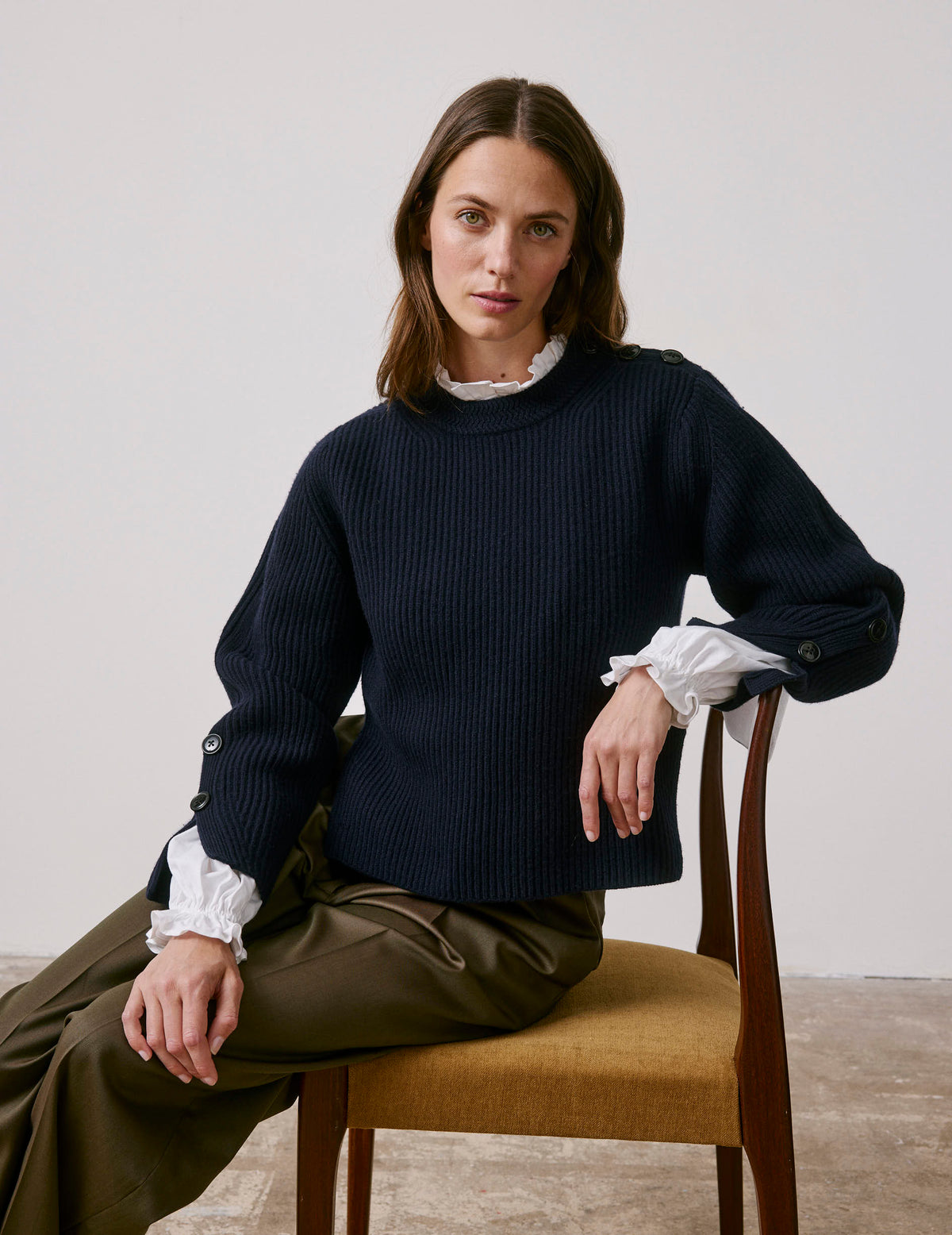 Pull Marino en laine mérinos marine - View 2