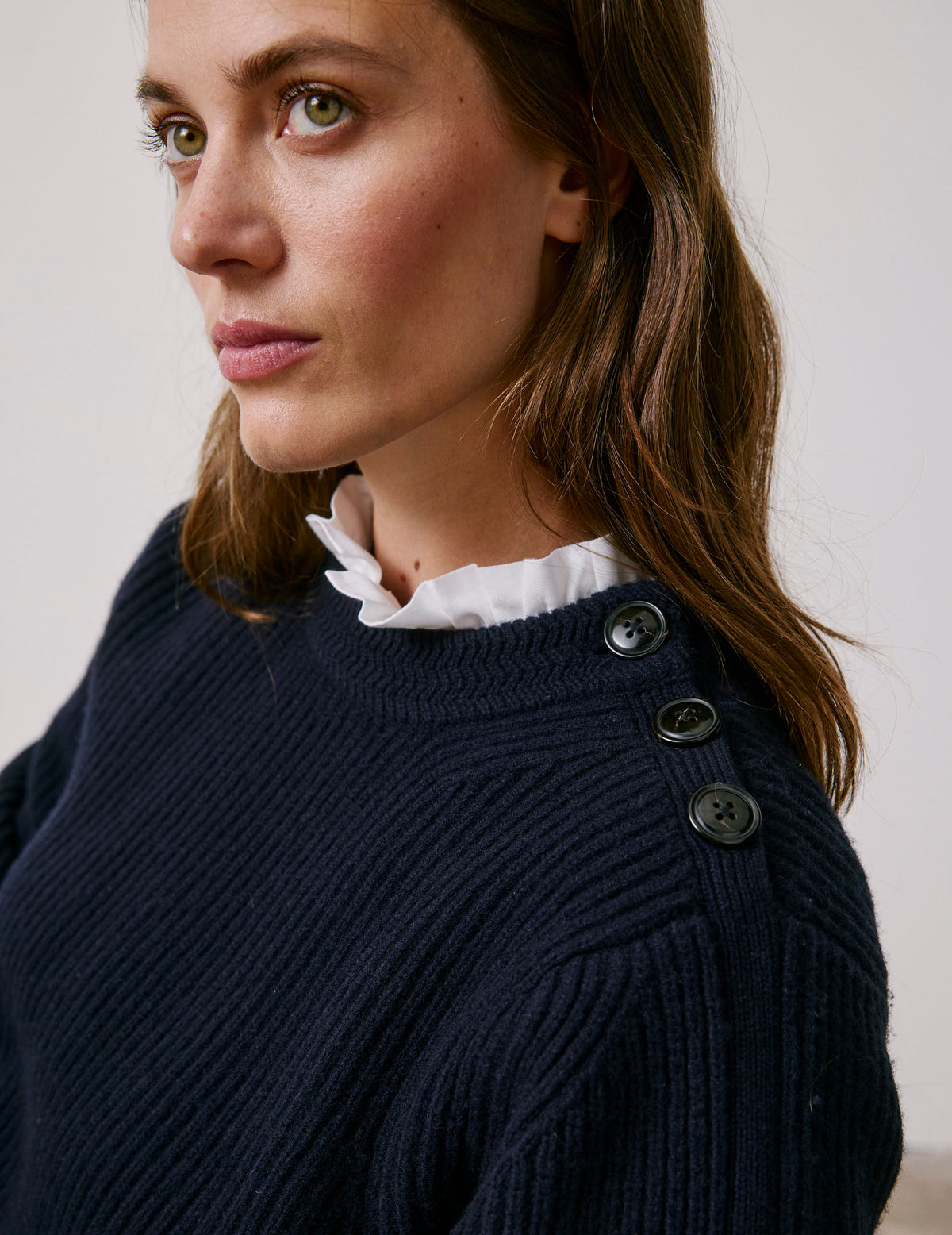 Pull Marino en laine mérinos marine - View 2