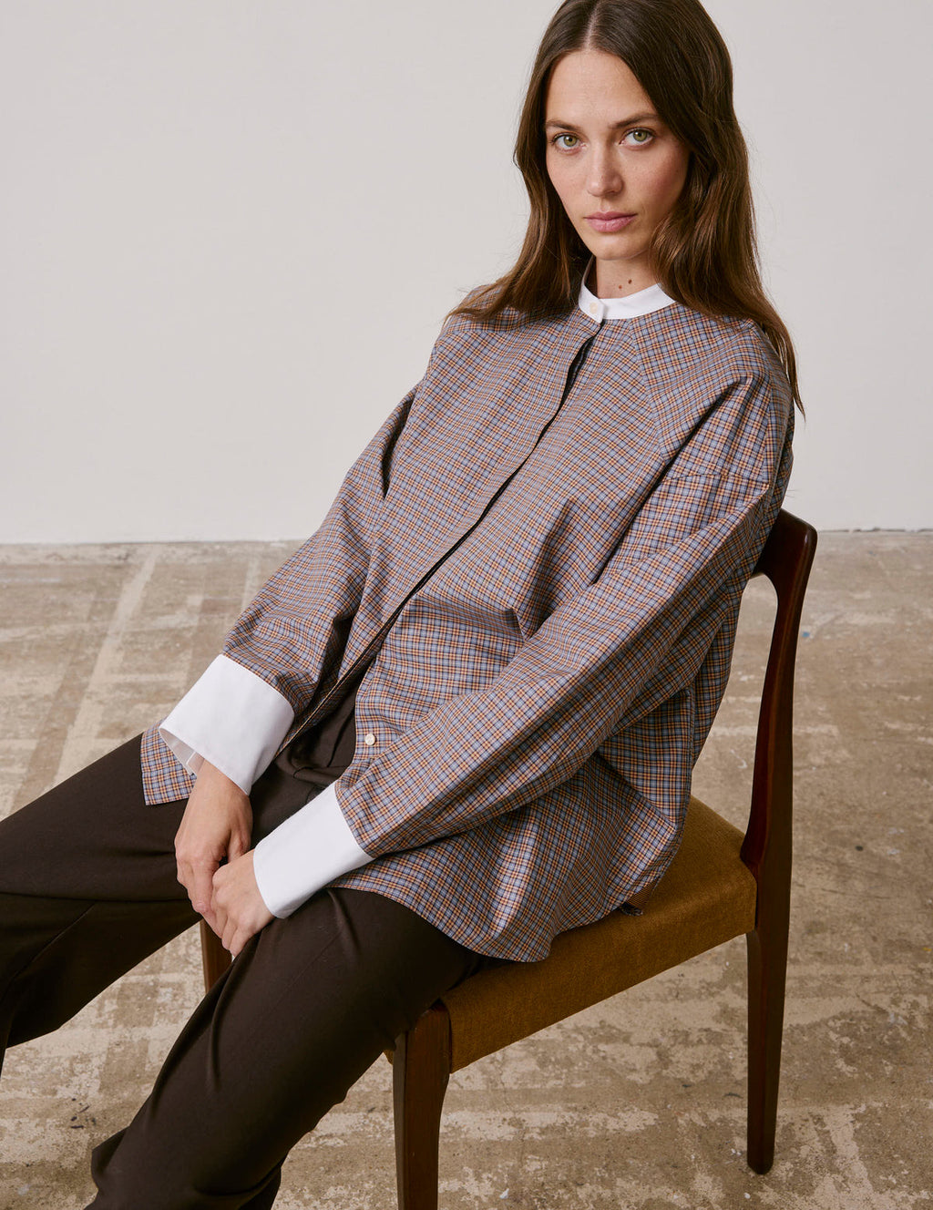 Chemise oversize Pia à carreaux marron