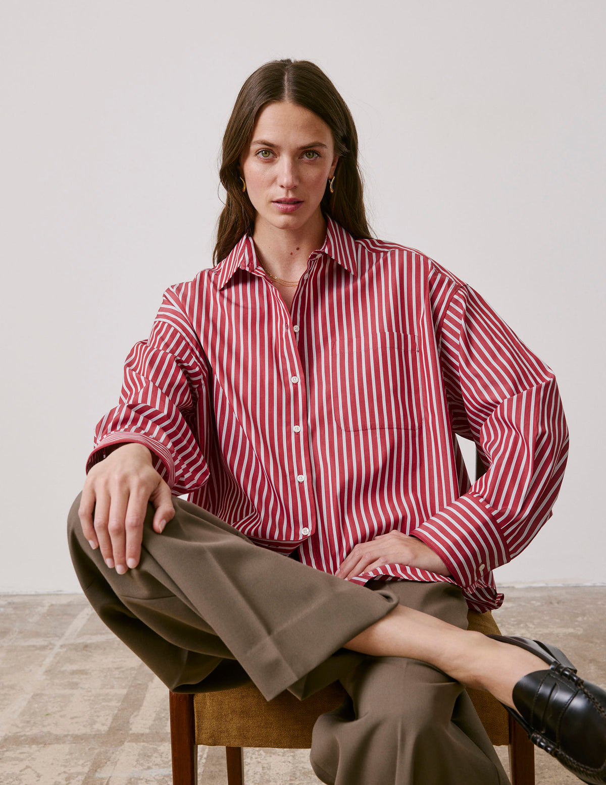 Chemise oversize Soffy rayée rouge