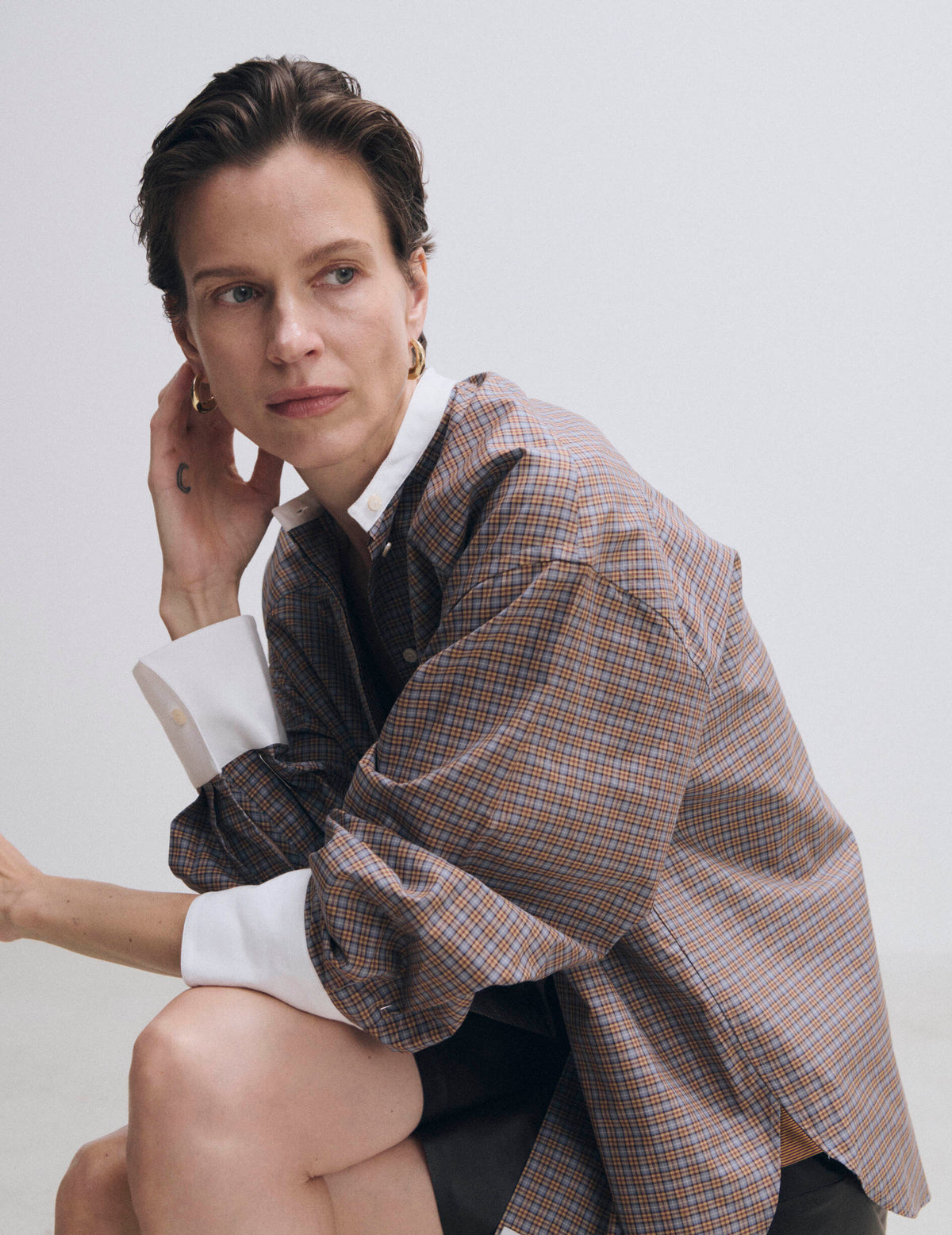 Chemise oversize Pia à carreaux marron