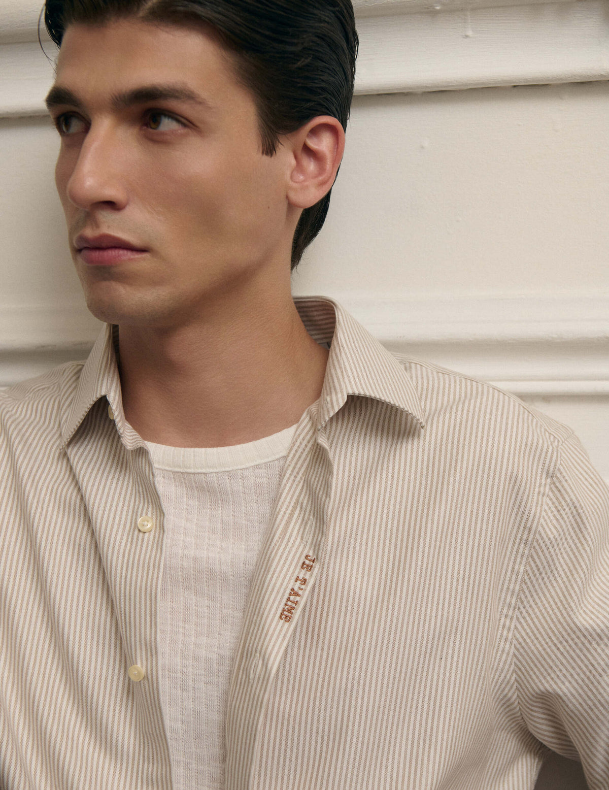 Chemise mixte  Je t'aime  rayée beige - View 2